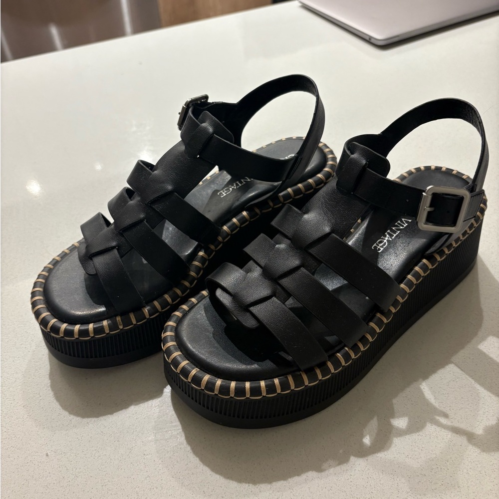 Crown Vintage Black Platform Sandals
